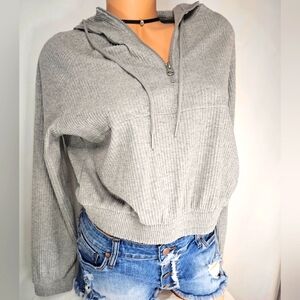 Zella Ribbed Half Zip Long Sleeve Cropped Hoodie